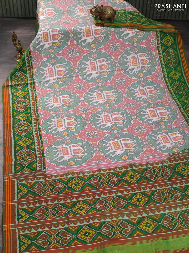 Rajkot patola silk saree green and dual shade of maroon with allover ikat weaves and ikat woven border