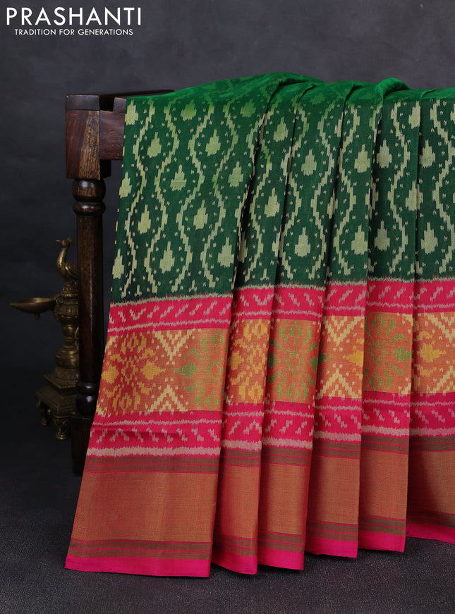 Rajkot patola silk saree green and pink with allover ikat weaves and zari woven border