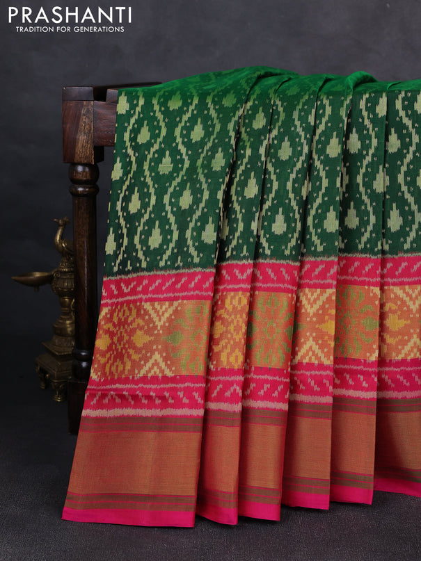 Rajkot patola silk saree green and pink with allover ikat weaves and zari woven border