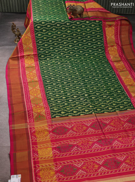 Rajkot patola silk saree green and pink with allover ikat weaves and zari woven border