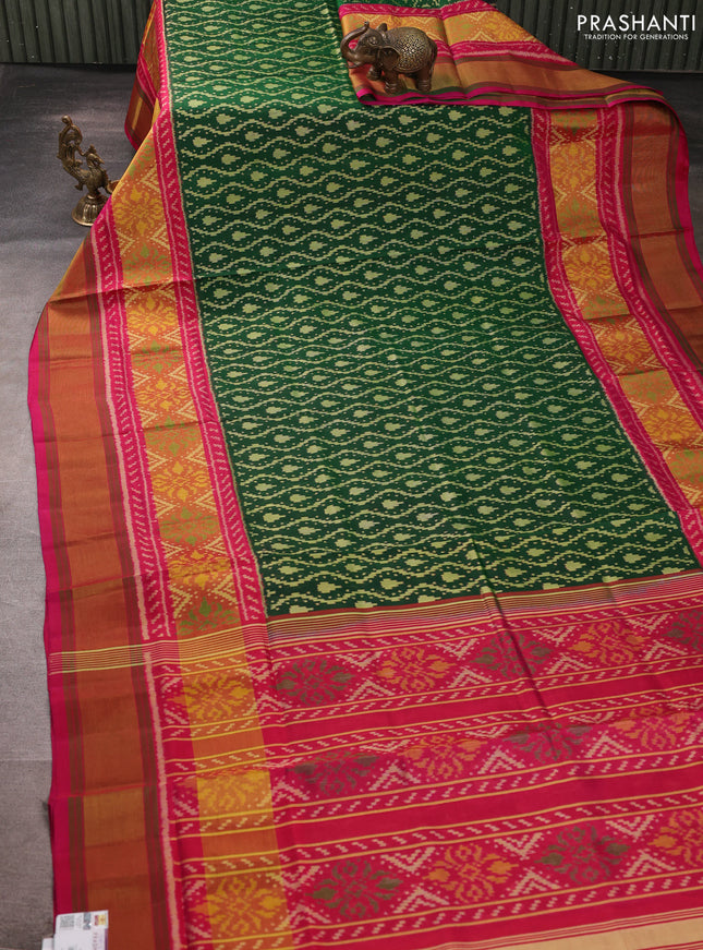 Rajkot patola silk saree green and pink with allover ikat weaves and zari woven border