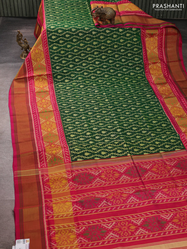 Rajkot patola silk saree green and pink with allover ikat weaves and zari woven border