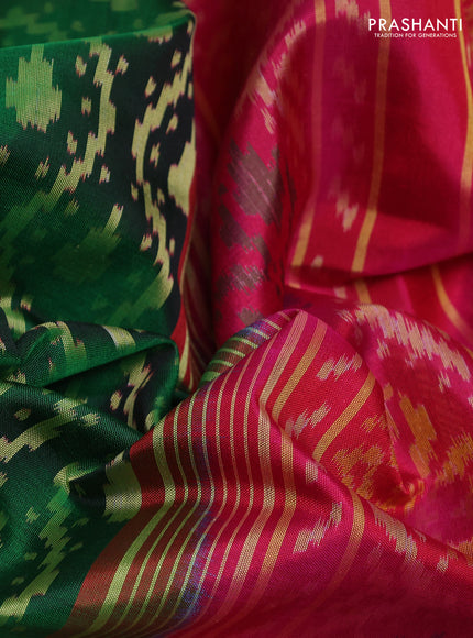 Rajkot patola silk saree green and pink with allover ikat weaves and zari woven border