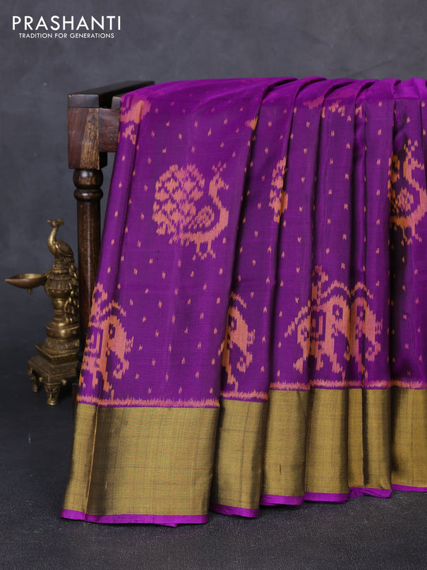 Rajkot patola silk saree purple with allover ikat weaves and zari woven border