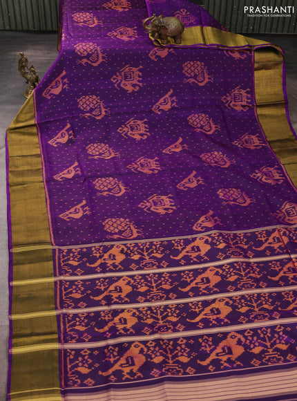 Rajkot patola silk saree purple with allover ikat weaves and zari woven border