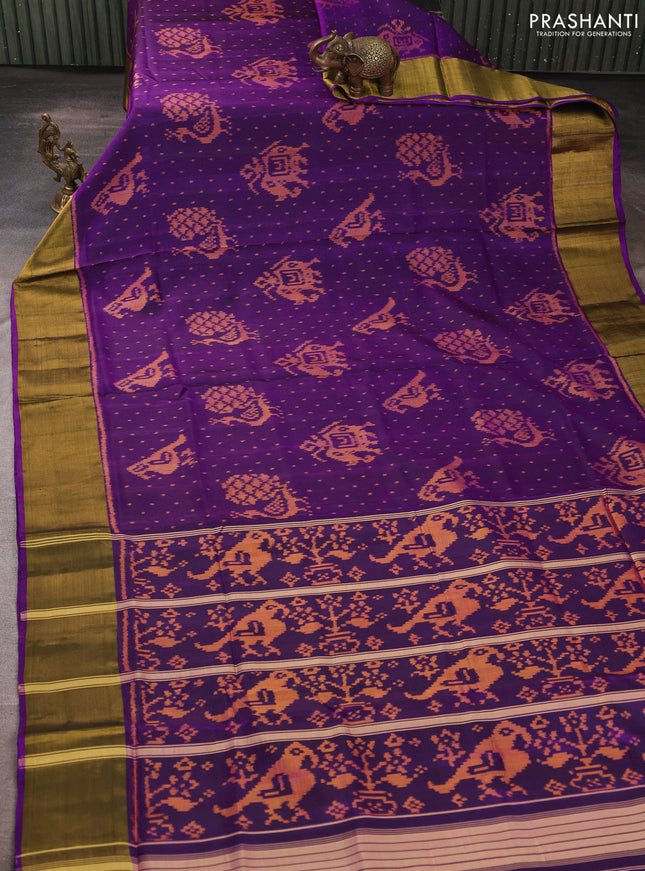 Rajkot patola silk saree purple with allover ikat weaves and zari woven border