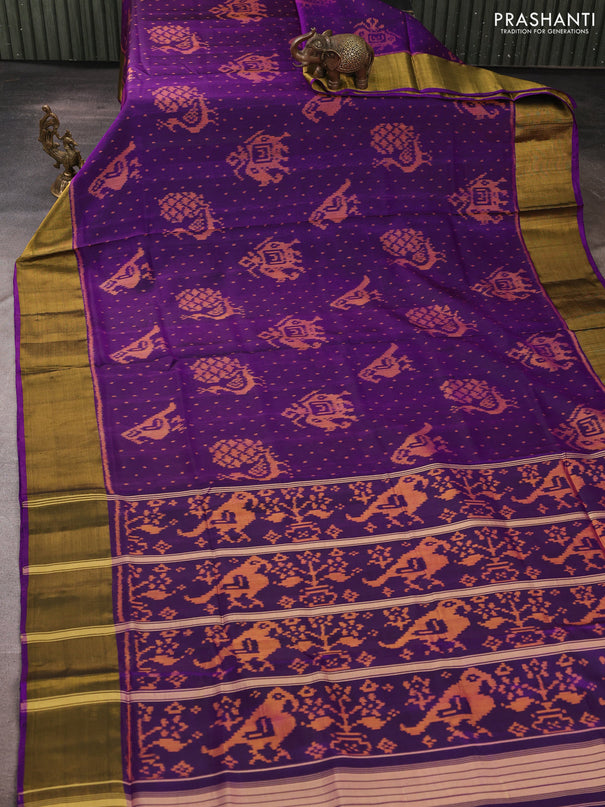 Rajkot patola silk saree purple with allover ikat weaves and zari woven border