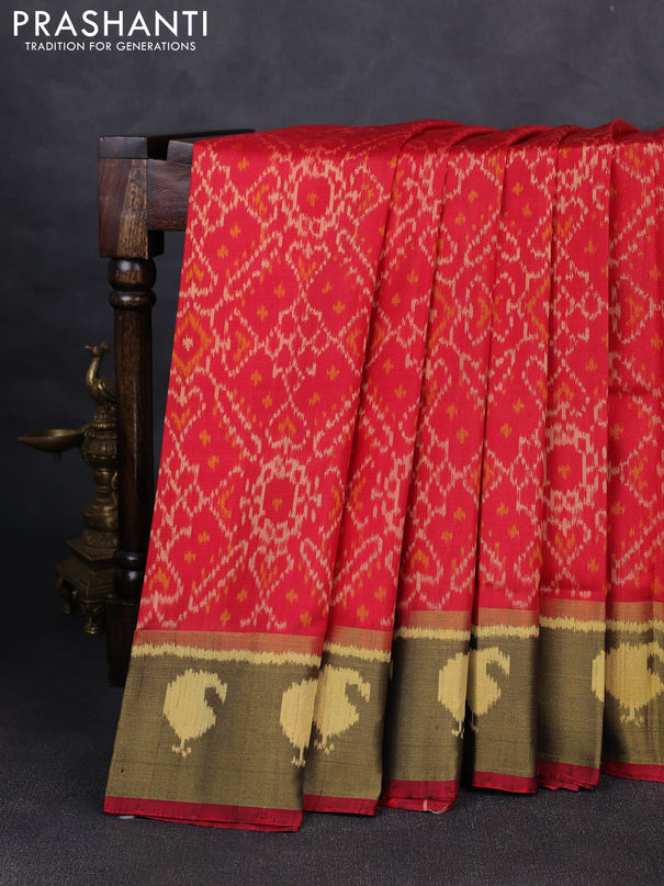 Rajkot patola silk saree red and maroon with allover ikat butta weaves and ikat woven zari border