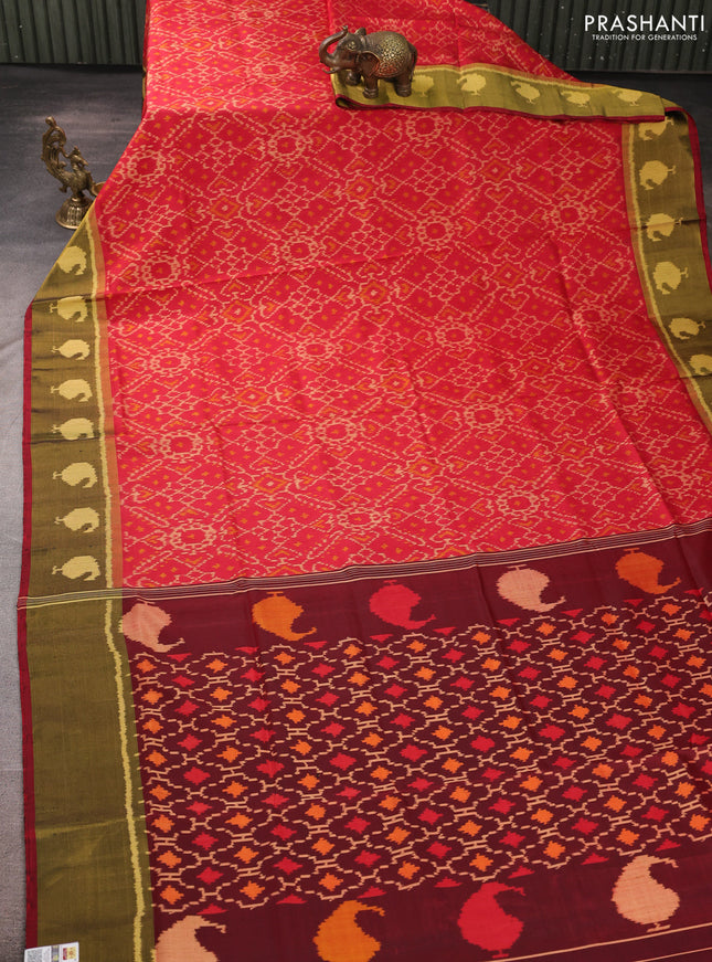 Rajkot patola silk saree red and maroon with allover ikat butta weaves and ikat woven zari border