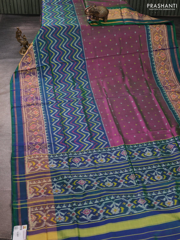 Rajkot patola silk saree purple and dual shade of bluish green with allover ikat butta weaves and ikat woven zari border
