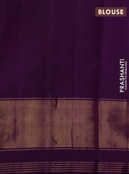 Rajkot patola silk saree dual shade of pinkish yellow and purple with plain body and ikat woven zari border
