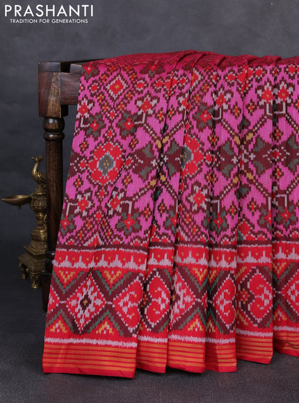 Rajkot patola silk saree pink and maroon with allover ikat weaves and ikat woven zari border
