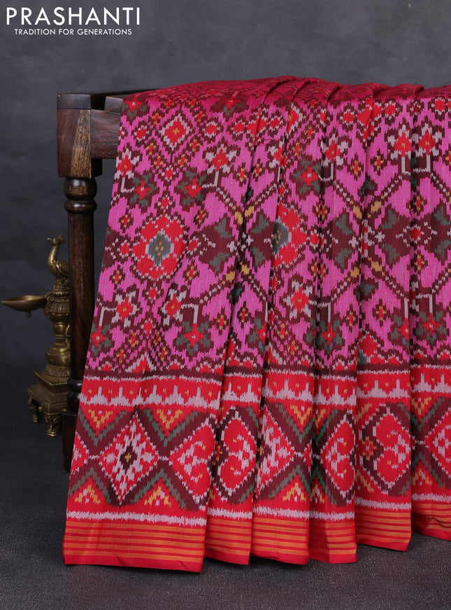 Rajkot patola silk saree pink and maroon with allover ikat weaves and ikat woven zari border