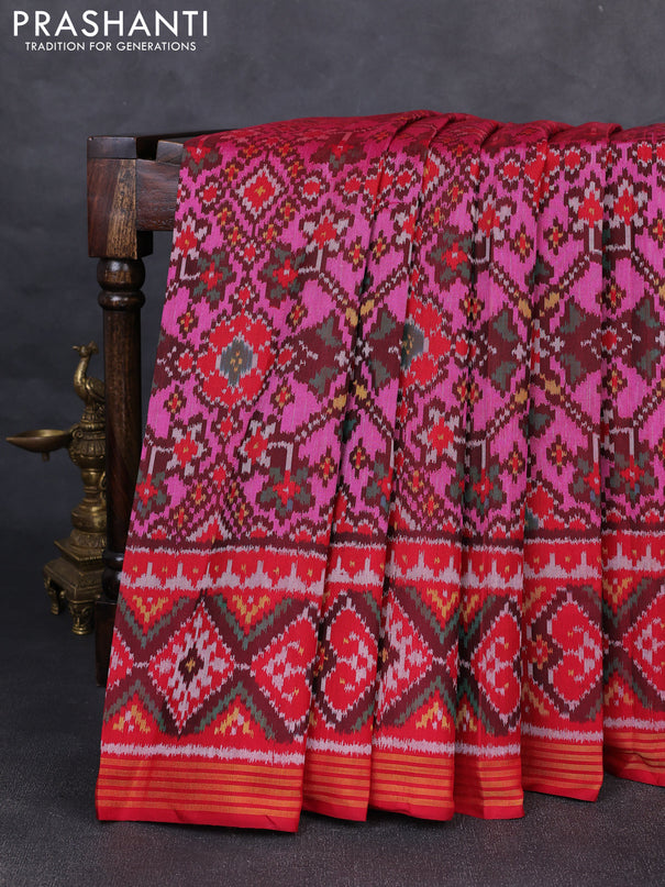 Rajkot patola silk saree pink and maroon with allover ikat weaves and ikat woven zari border