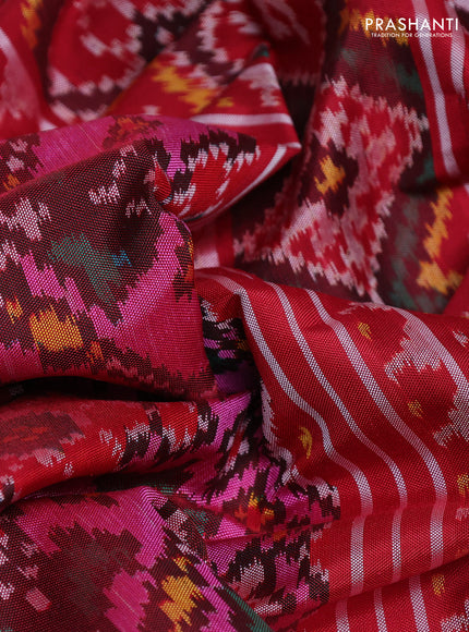 Rajkot patola silk saree pink and maroon with allover ikat weaves and ikat woven zari border