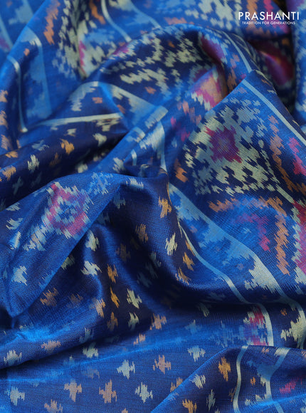Rajkot patola silk saree cs blue with allover ikat weaves and ikat woven zari border