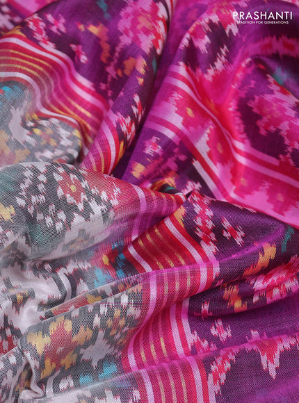 Rajkot patola silk saree off white grey and pink with allover ikat weaves and ikat woven zari border