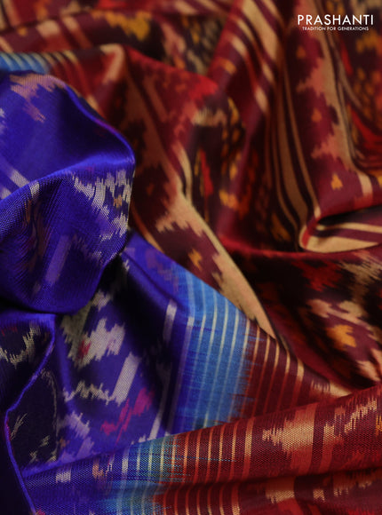 Rajkot patola silk saree blue and deep maroon with allover ikat weaves and ikat woven zari border
