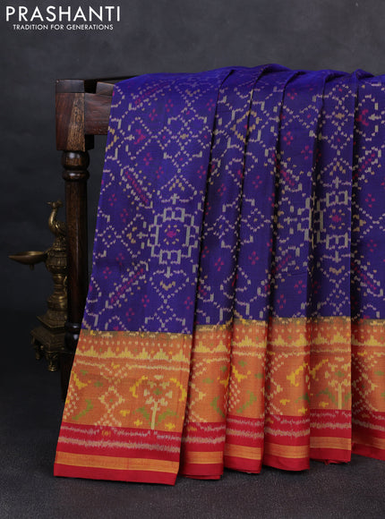Rajkot patola silk saree blue and maroon with allover ikat weaves and zari woven ikat border
