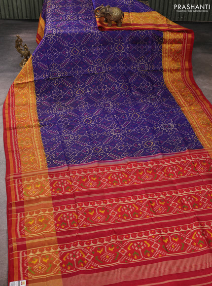 Rajkot patola silk saree blue and maroon with allover ikat weaves and zari woven ikat border