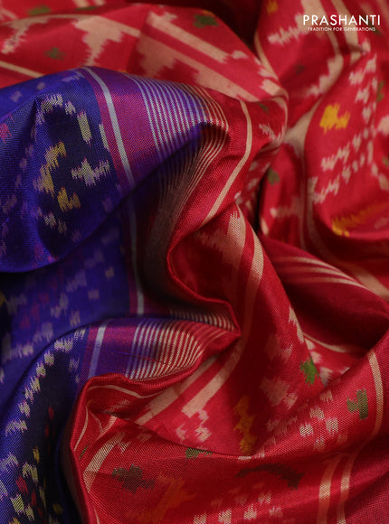 Rajkot patola silk saree blue and maroon with allover ikat weaves and zari woven ikat border