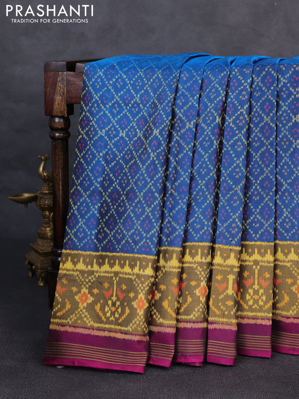Rajkot patola silk saree cs blue and purple with allover ikat weaves and zari woven ikat border
