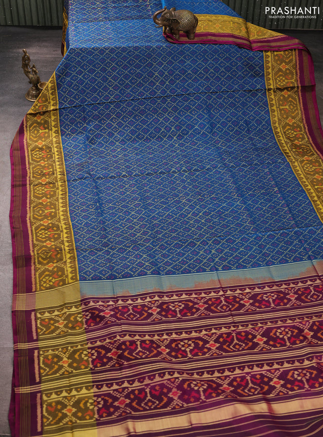 Rajkot patola silk saree cs blue and purple with allover ikat weaves and zari woven ikat border
