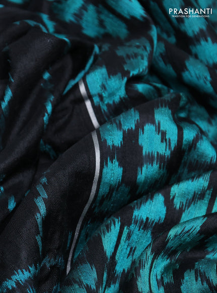 Rajkot patola silk saree black with allover ikat weaves & jute finish and ikat woven zari border