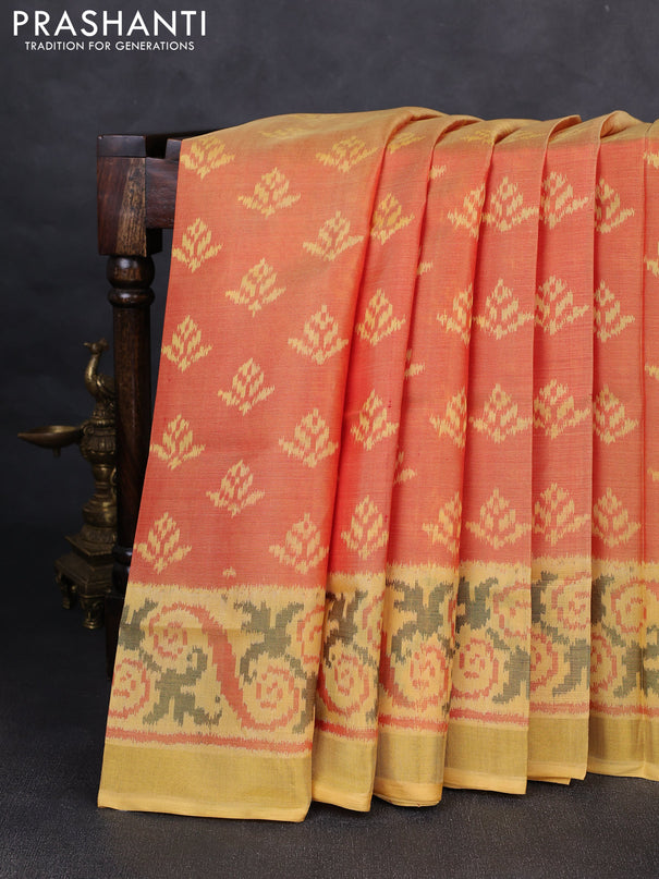 Rajkot patola silk saree red shade and yellow with allover ikat weaves and ikat woven zari border