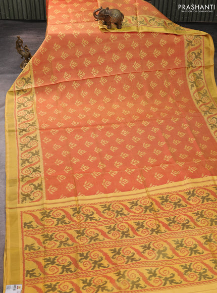Rajkot patola silk saree red shade and yellow with allover ikat weaves and ikat woven zari border