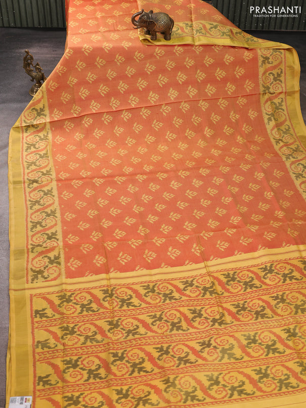 Rajkot patola silk saree red shade and yellow with allover ikat weaves and ikat woven zari border