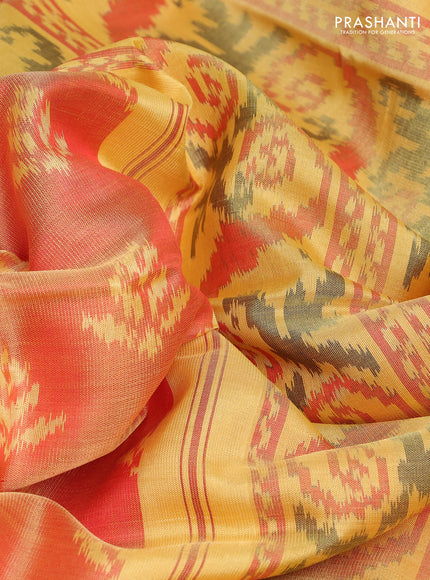 Rajkot patola silk saree red shade and yellow with allover ikat weaves and ikat woven zari border