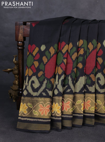 Rajkot patola silk saree black with ikat woven buttas and ikat woven zari border