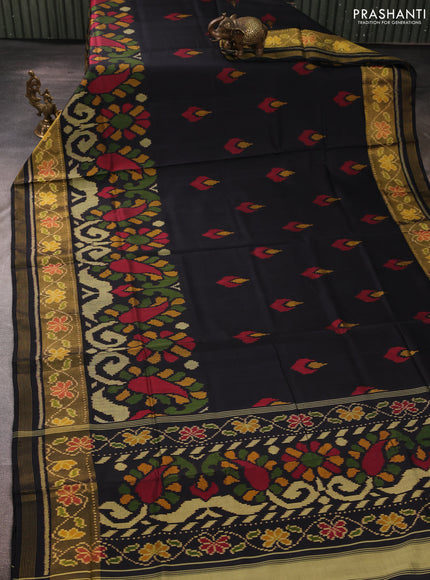 Rajkot patola silk saree black with ikat woven buttas and ikat woven zari border