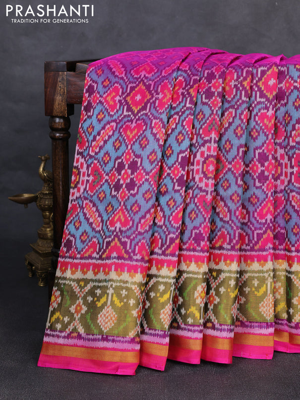 Rajkot patola silk saree teal blue and purple with allover ikat weaves and ikat woven zari border