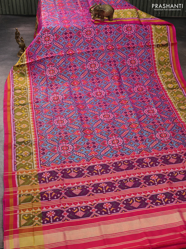 Rajkot patola silk saree teal blue and purple with allover ikat weaves and ikat woven zari border