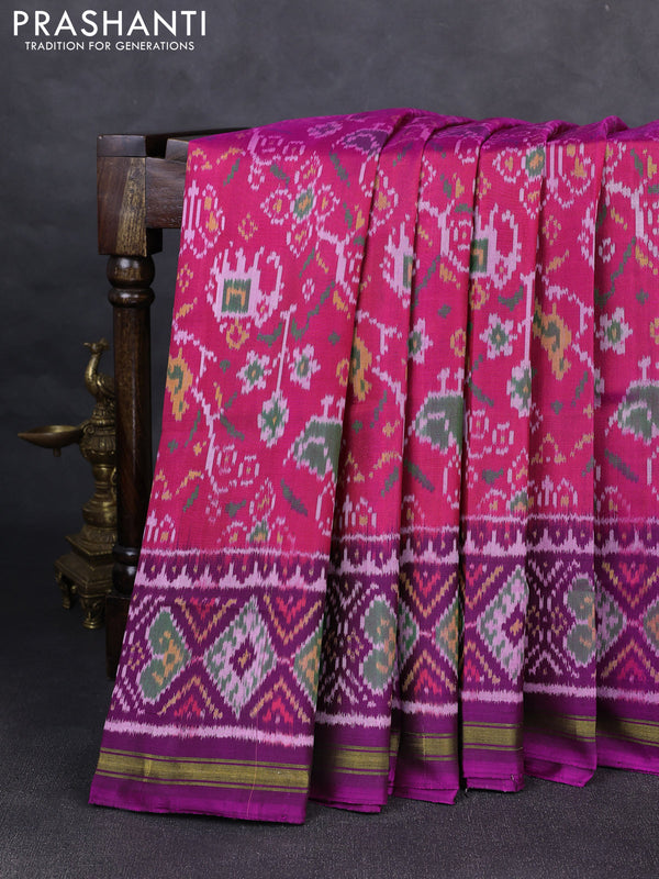 Rajkot patola silk saree pink and purple pink with ikat woven buttas and ikat woven zari border