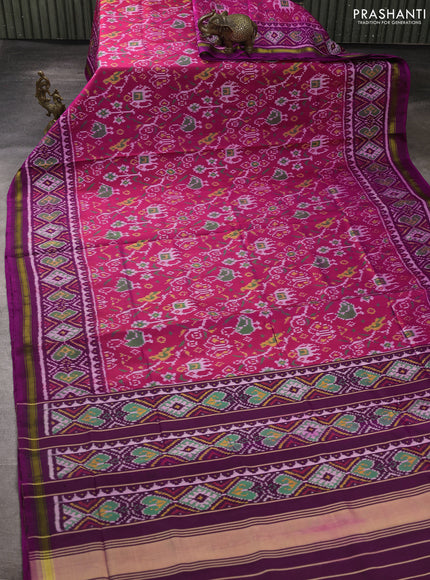 Rajkot patola silk saree pink and purple pink with ikat woven buttas and ikat woven zari border