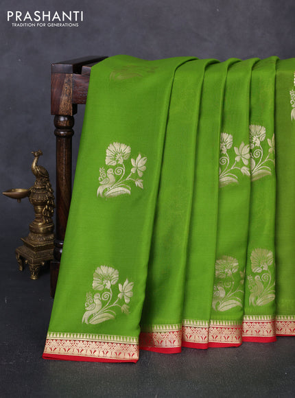 Pure mysore silk saree light green and red with zari woven buttas and zari woven border