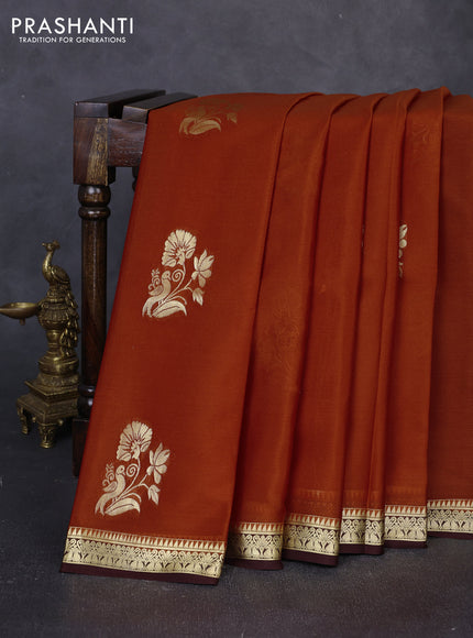 Pure mysore silk saree brown and coffee brown with zari woven buttas and zari woven border