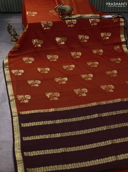 Pure mysore silk saree brown and coffee brown with zari woven buttas and zari woven border