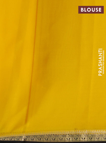 Pure mysore silk saree yellow and dark coffee brown with zari woven buttas and zari woven border