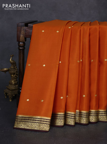 Pure mysore silk saree rustic orange and coffee brown with zari woven buttas and zari woven border