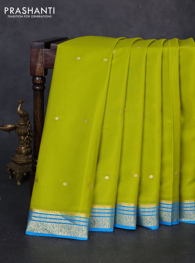 Pure mysore silk saree light green and blue with zari woven buttas and zari woven border