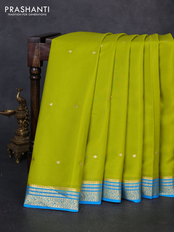 Pure mysore silk saree light green and blue with zari woven buttas and zari woven border