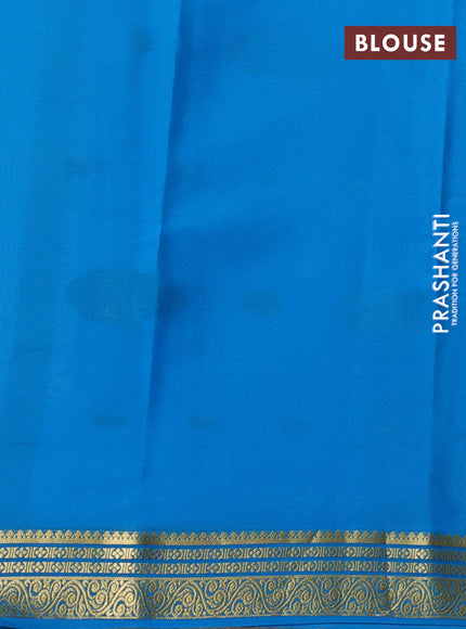 Pure mysore silk saree light green and blue with zari woven buttas and zari woven border