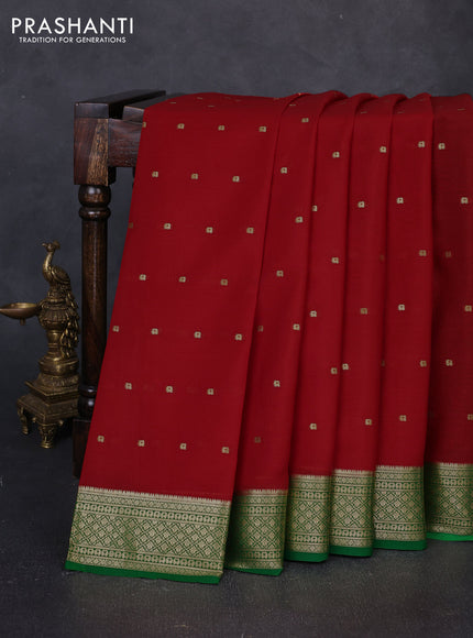 Pure mysore silk saree red and green with zari woven buttas and zari woven border