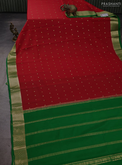 Pure mysore silk saree red and green with zari woven buttas and zari woven border