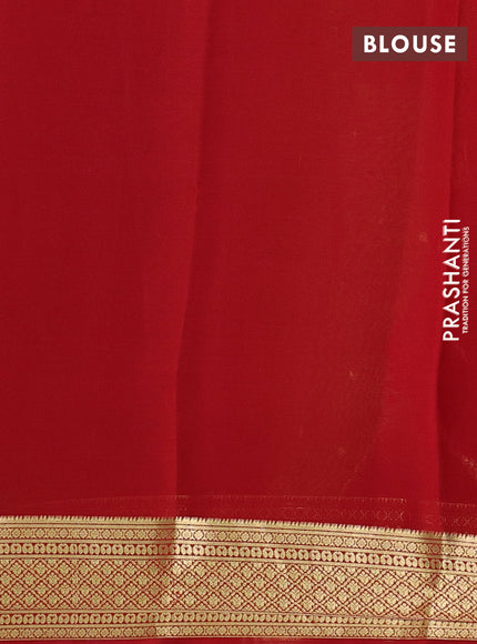 Pure mysore silk saree light green and red with zari woven buttas and zari woven border