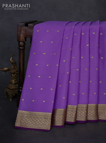 Pure mysore silk saree lavender and purple with allover zari buttas and zari woven border